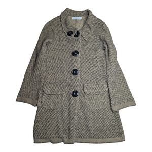 Vtg Y2K Willow Beige Black Chunky Knit Big Button Duster Cardigan Jacket S